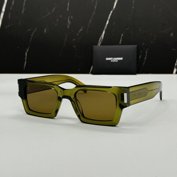 NEW SL572 005 SAINT LAURENT GREEN SQUARE SUNGLASSES SL 572 005 UNISEX EYEWEAR - Picture 1 of 11
